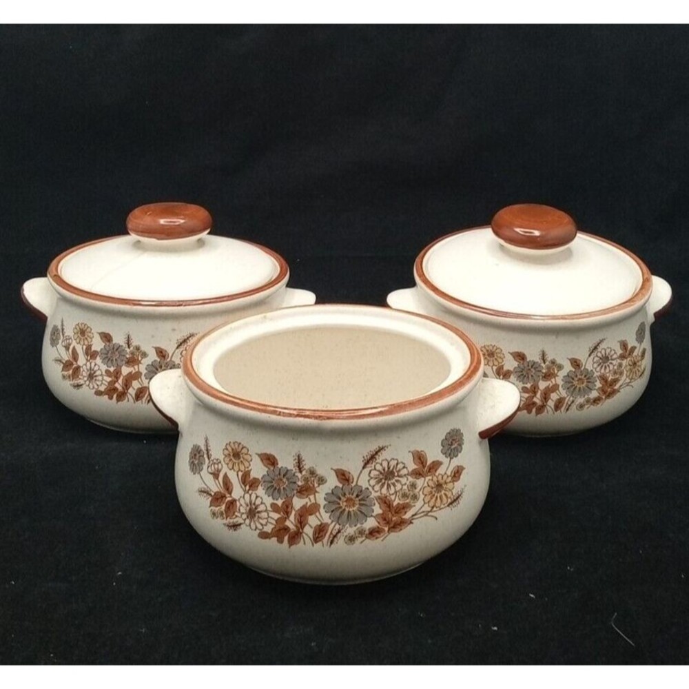 Vintage Floral Casserole Baking Dish W Lid Handle French Onion SET of 5 LOOK
